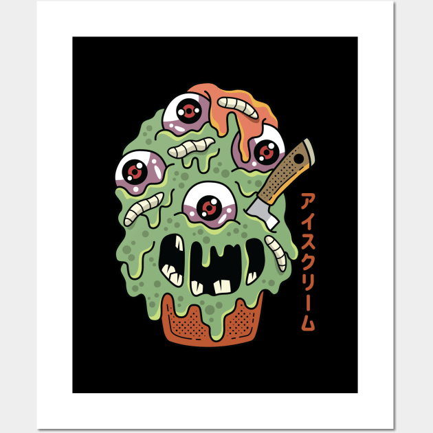 Kawaii Japanese Monster Ice cream for dessert lovers Wall Art by spacedowl